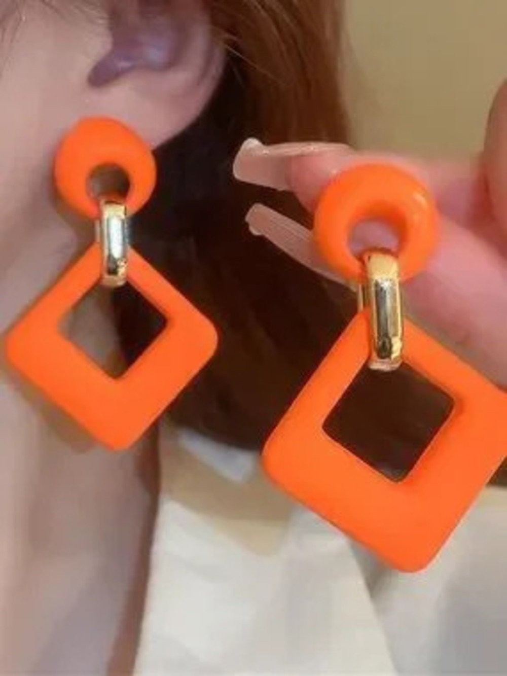 Anthropologie Bright Orange Geometric Drop Earrings